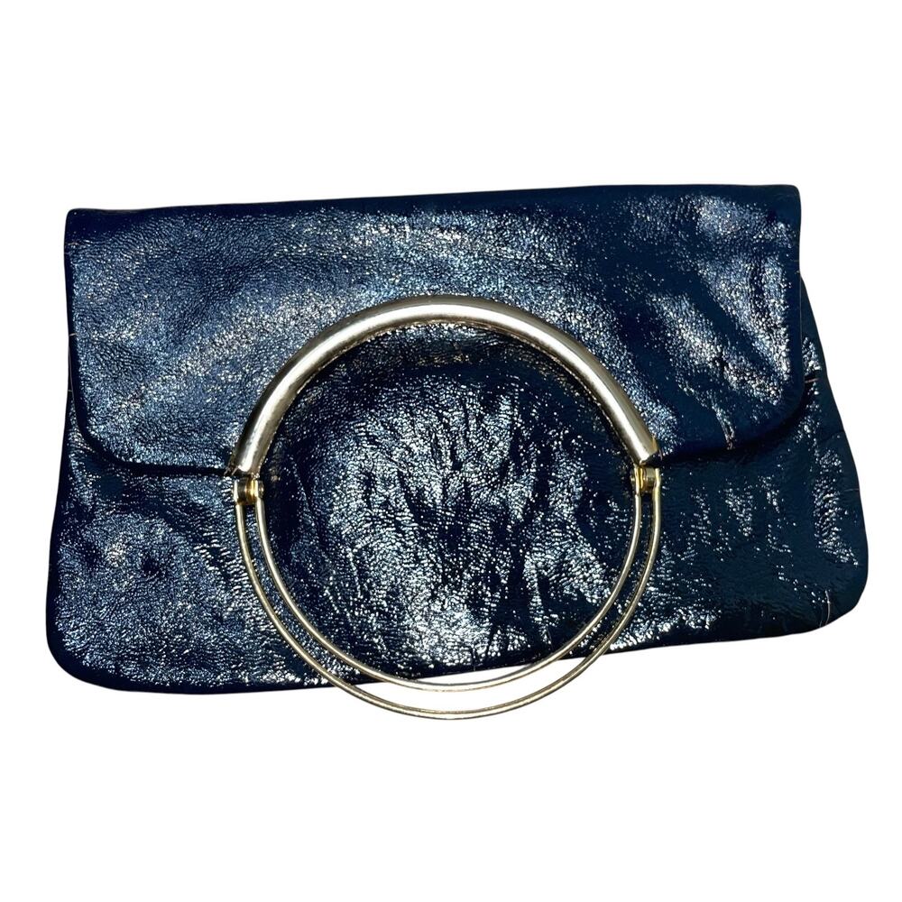 Vintage PARISTYLE Navy Blue Patent Genuine Leather Flap Purse